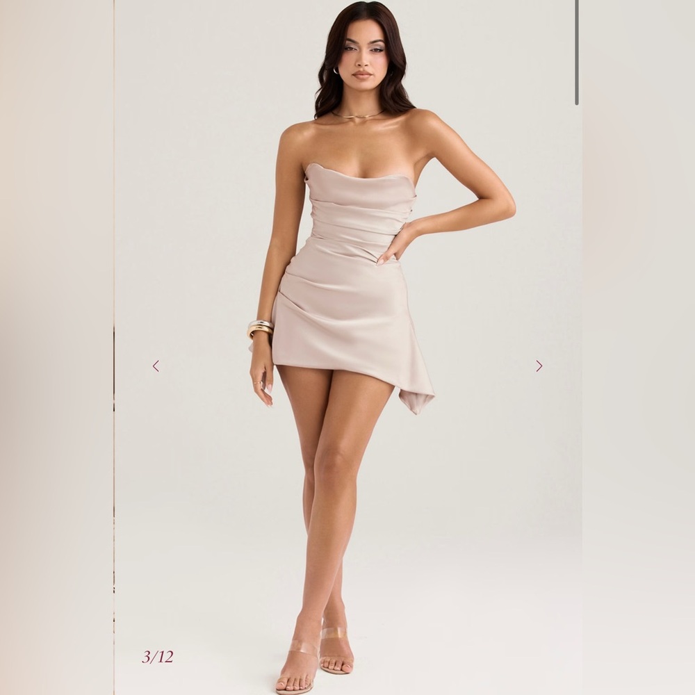 HOUSE OF CB Jasmine Strapless Draped Corset Mini Dress (Oyster Grey, SM) NWT